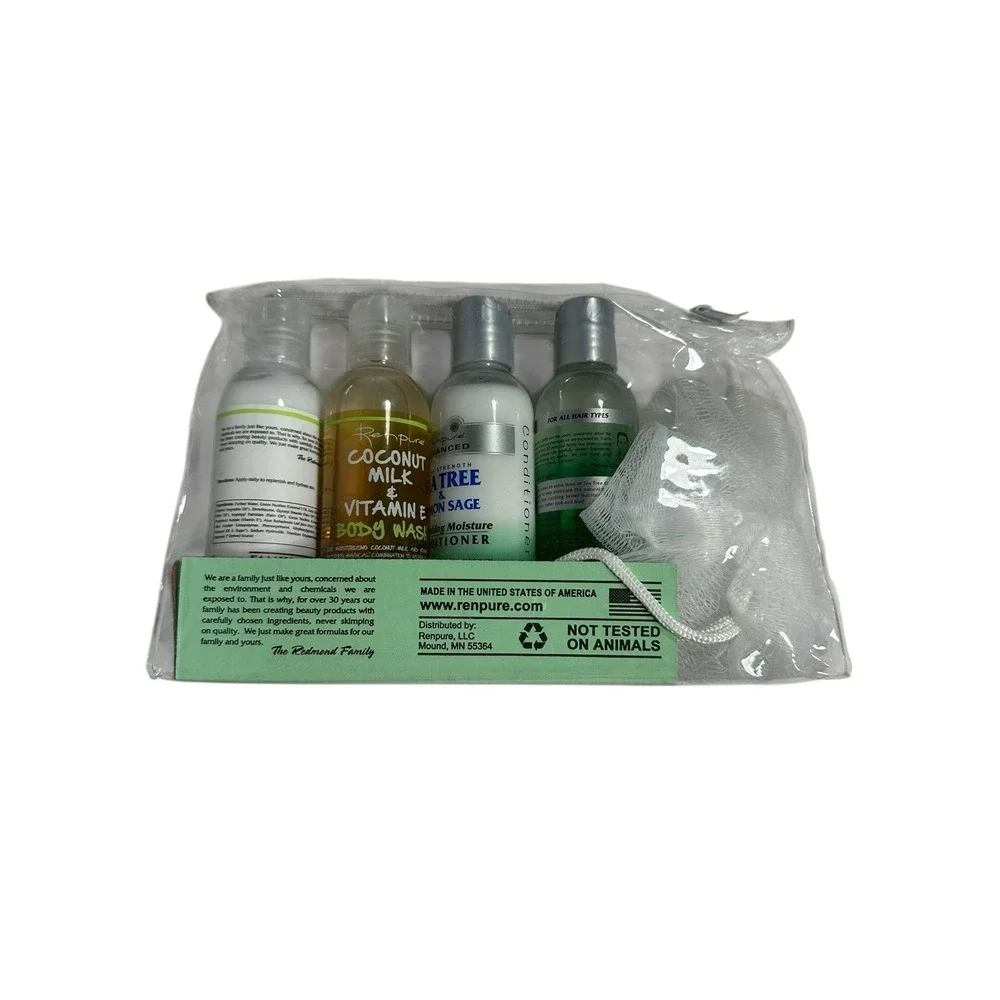 REN PURE shampoo conditioner‎ body wash lotion loofah set COCONUT